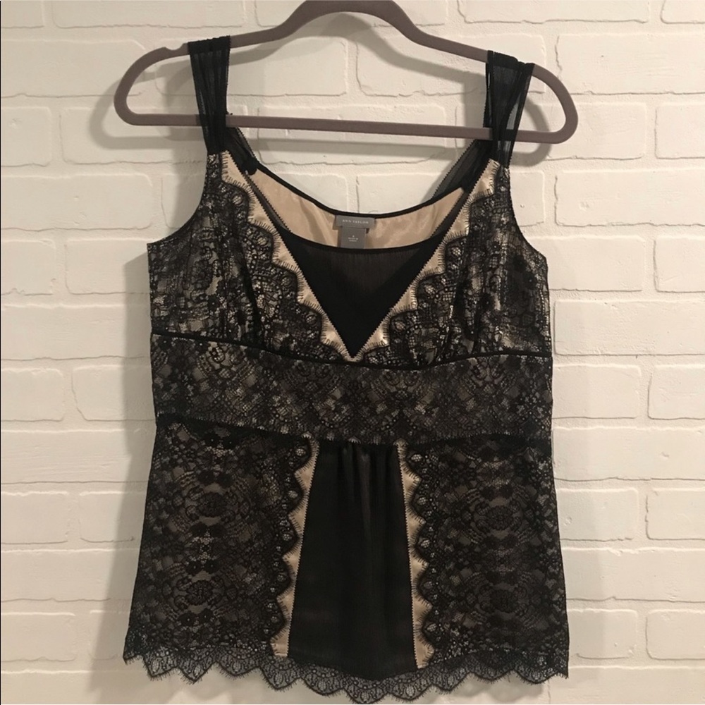 Ann Taylor Black Blouse with Nude Underlay